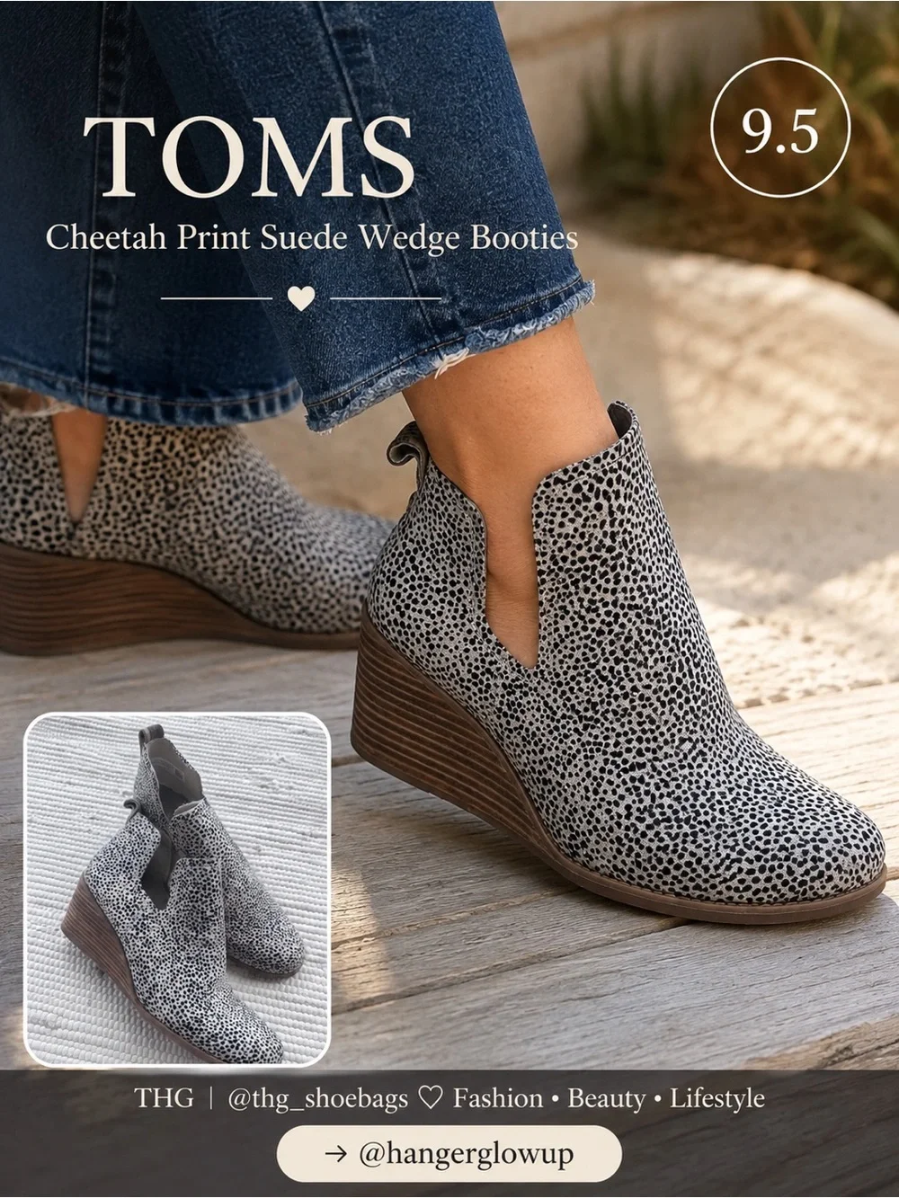 TOMS Cheetah Print Suede Wedge Booties 9.5 Cutout Ankle Boots Worn Twice